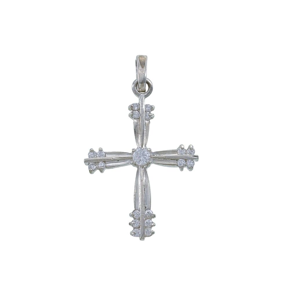 Vintage Sterling Silver 925 Cubic Zirconia Religious Cross Pendant